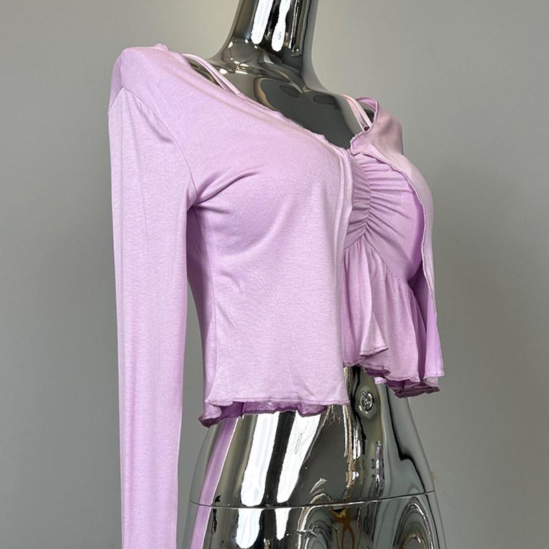 

Korean Dongdaemun Chic Set: Pleated Strap Top with Padded Bra & Short Cardigan One Size