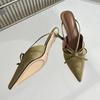 Luxury Designer Bow Decoration Women's Slippers Sexy Pointed Toe Low Heel Slide Sandals Summer Mules Loafers Sandalias De Mujer