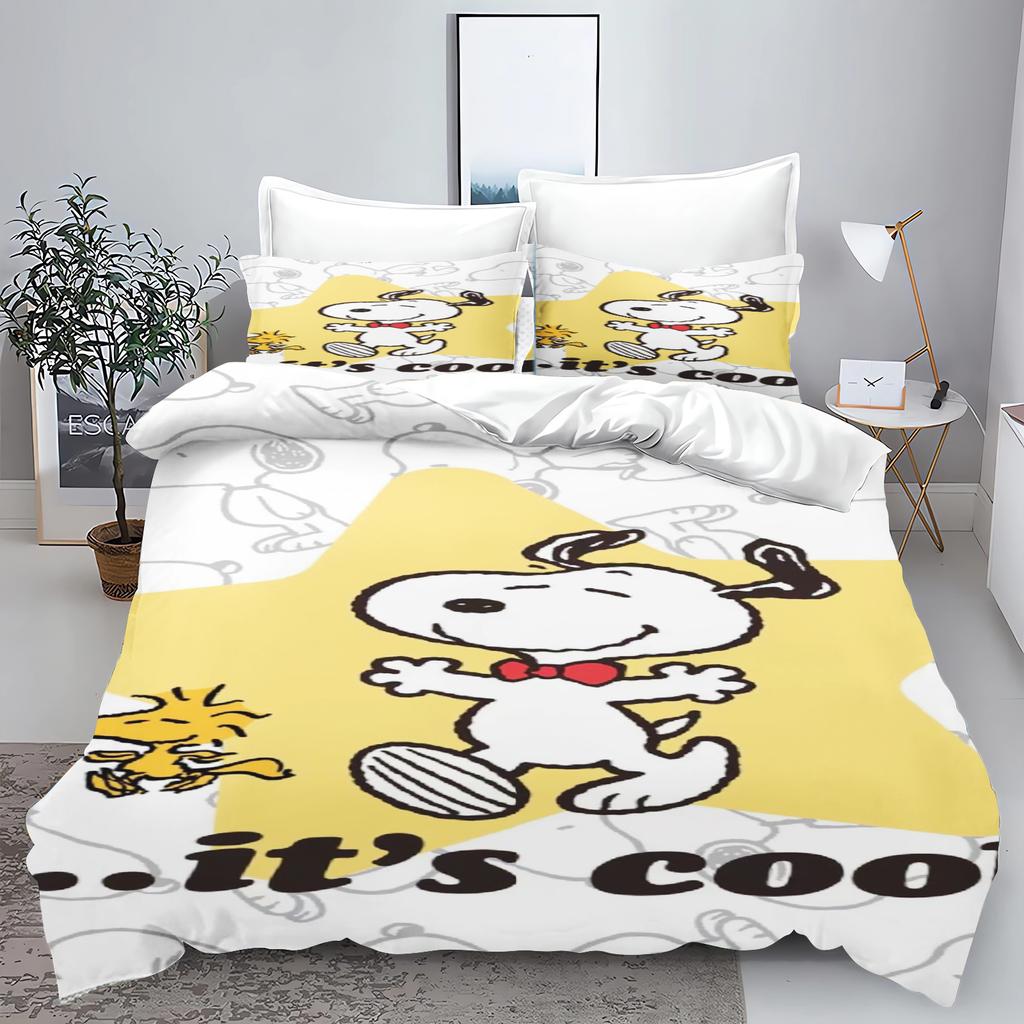 Snoopy 3-Piece 1 Quilt Cover Set 3D Children'S Home Decor Bedding Set Cotton Covers 100% Polyester