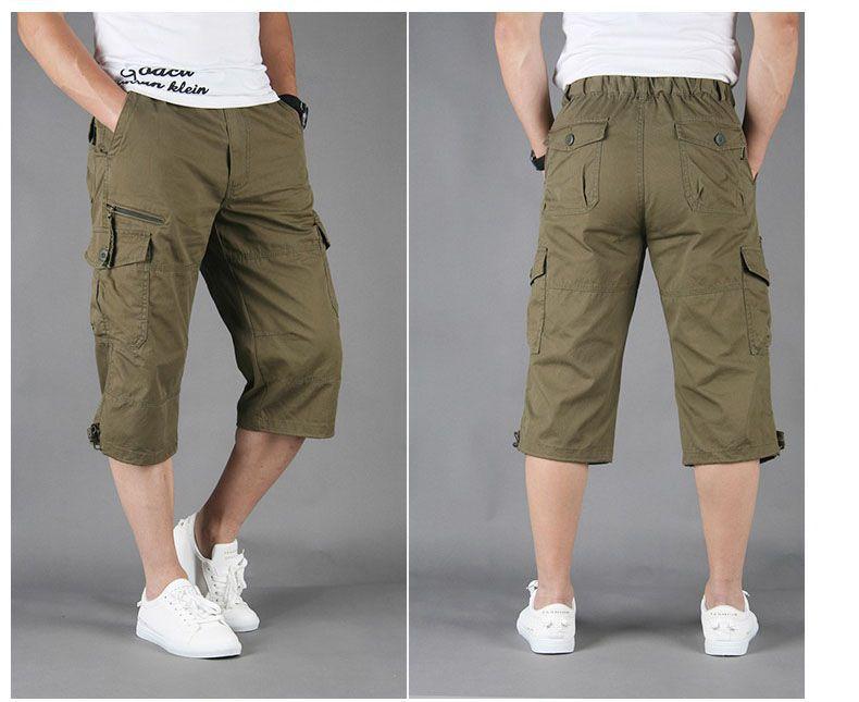 Men's Summer Cropped Trousers Overalls Loose Thin Multi Pocket Outdoor Sports Casual Shorts