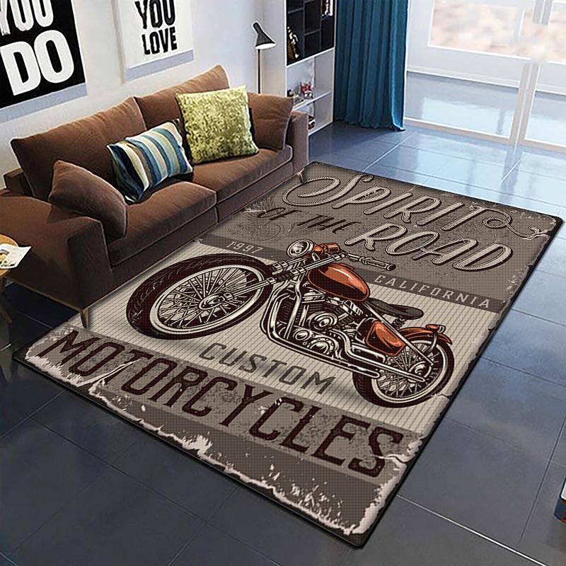 3D Retro Motorcycle Rug Large,Carpet Rug for Living Room Bedroom Sofa Decoration,Doormat Kitchen Non-slip Floor Mat Picnic  Camp
