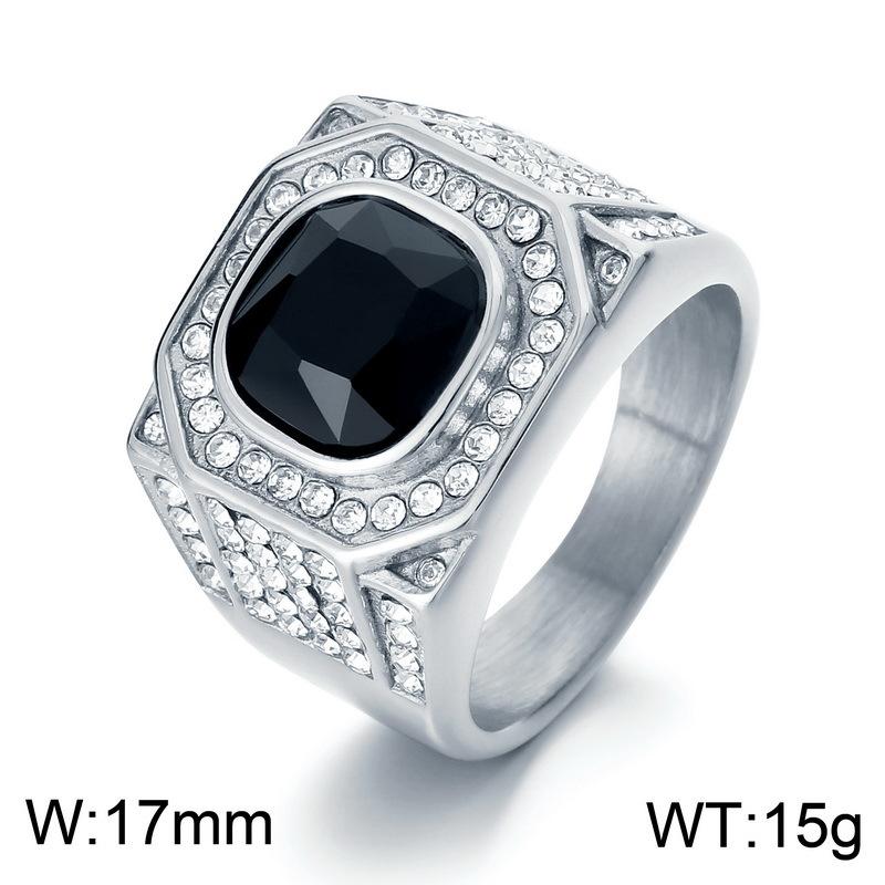 Hip-Hop Rock Octagonal Three-Dimensional Diamond Ring, Luxurious Round Zircon Titanium Steel Men'S Ring