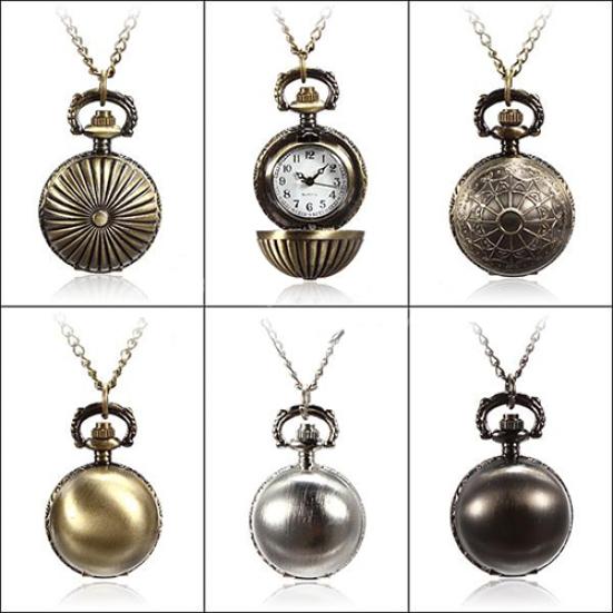 Retro Ball Metal Steampunk Quartz Necklace Pendant Chain Small Pocket Watch
