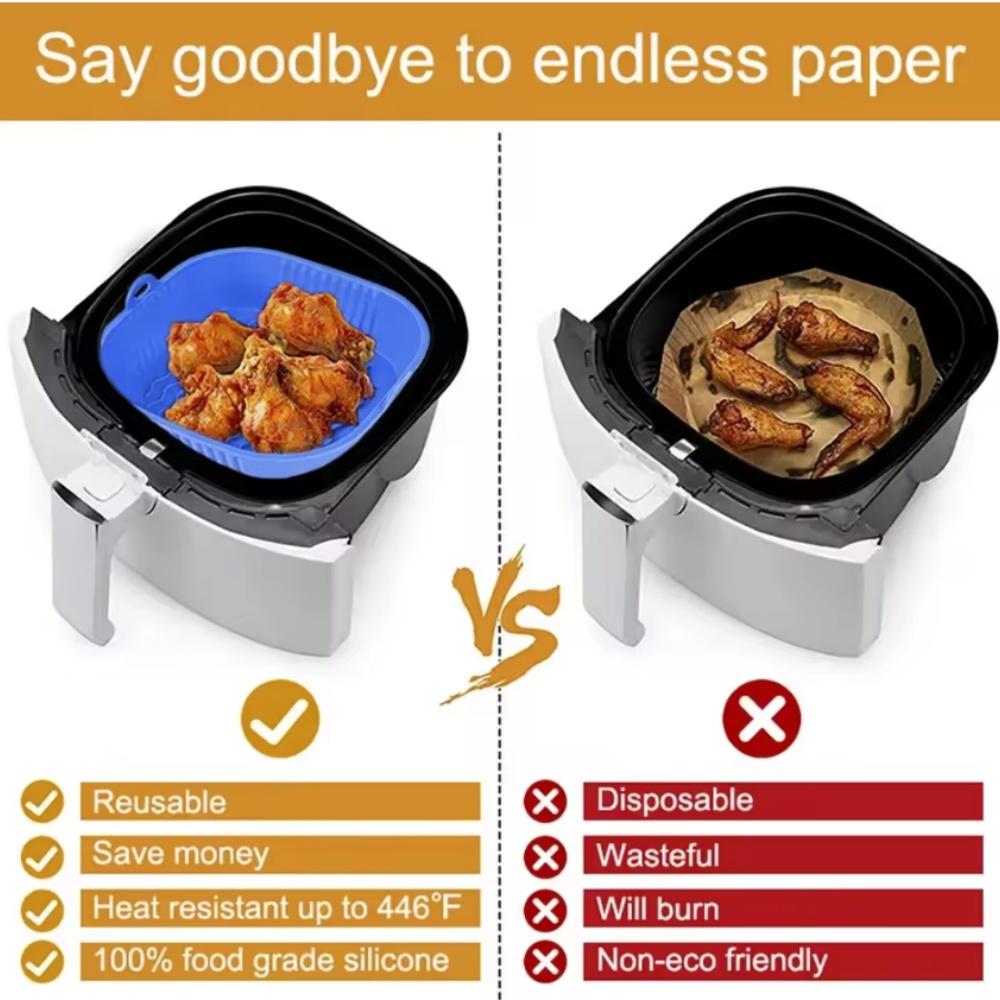 1PC- Silicone Air Fryers Oven Baking Tray Pizza Fried Chicken Airfryer Silicone Basket Reusable Airfryer Pan Liner Accessories