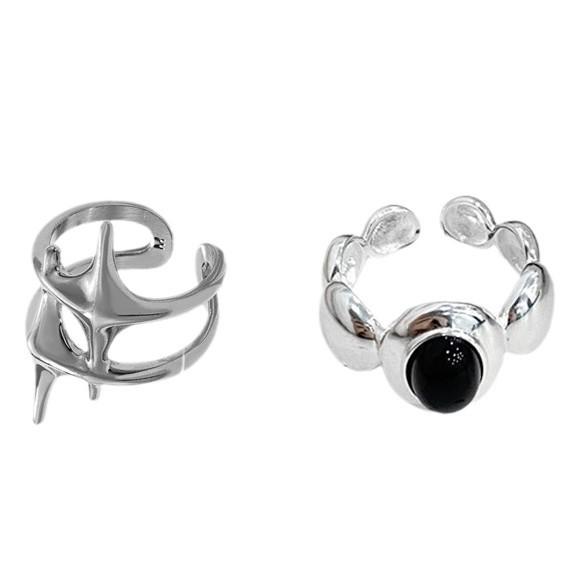 Cold Style Black Onyx Simple Ring Female Open Adjustable Niche Advanced Sense Light Luxury Pair Rings Casual Everyday Dainty Minimalist Ring