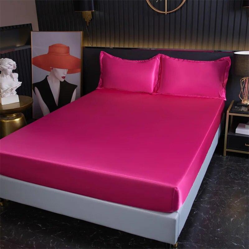 Luxury Satin Fitted Sheet High-End Solid Color Mattress Cover With Elastic Band Bedsheet 140x200 200x220 Fit Sheet