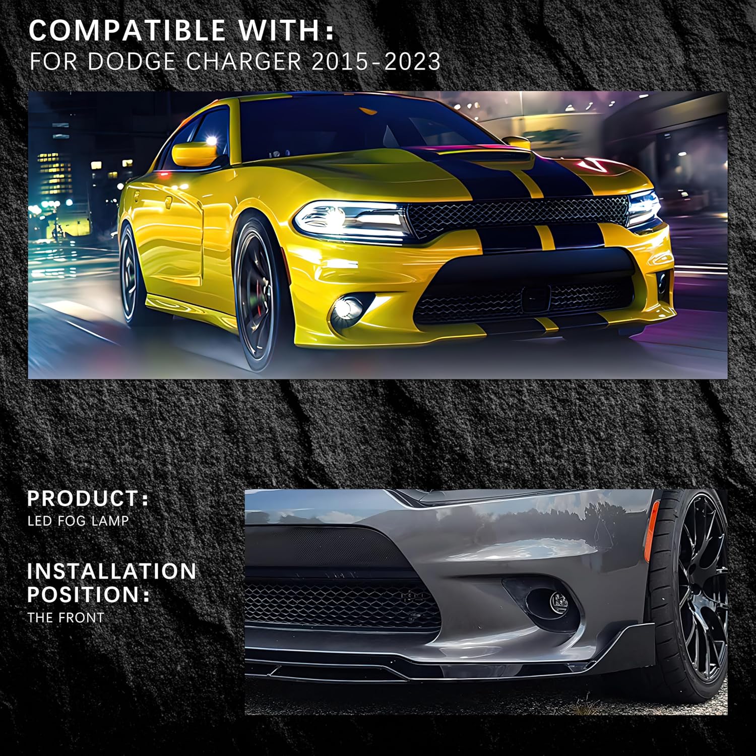Fog Lights Compatible With 2015-2023 Dodge Charger, Black Front Bumper Left Right Side Fog Light Lamps 12V 55W H11 LED Bulbs Replacement Mopar