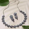 Rhodium Plated Silver Toned White American Diamond Studded Flower Shaped Jewellery Set For Girls and Women