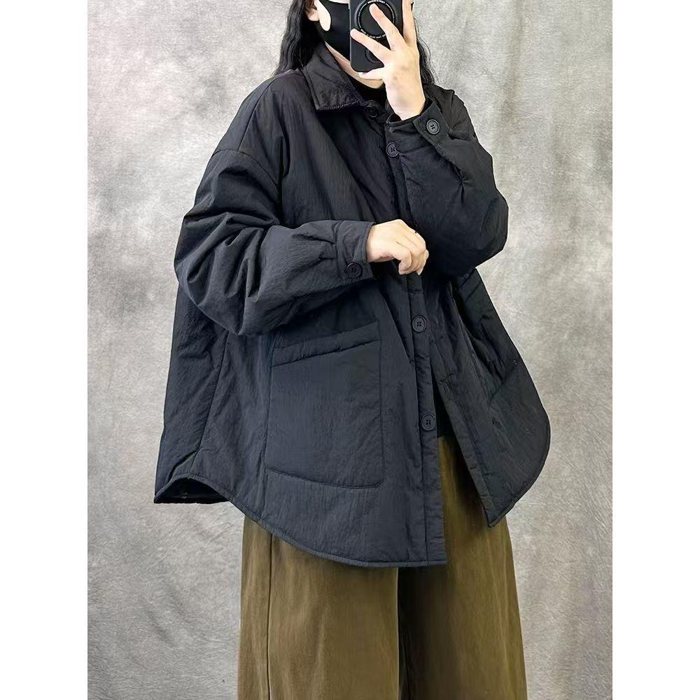 

Женская стеганая хлопковая куртка большого размера - Повседневная теплая в стиле ретро этно для осени и зимы L [90-135 lbs] чёрный