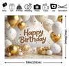 2D White Gold Balloon Happy Birthday Backdrop for Adult Birthday Party