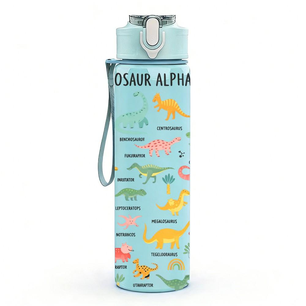 1PC Cute Dino Seamless Pattern Print 750ml Color Plastic Sports Water Bottle Leakproof Flip Straw Lid Suitable for Sports Office Home Use