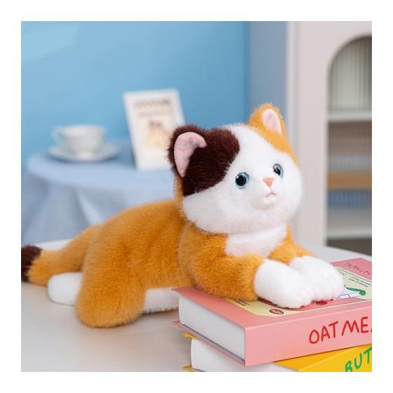 Homehalo Plush Cat Realistic Cat Stuffed Toy Realistic Super Cute Fluffy Cat Body Pillow Abdominal Weighted Beads Soothing Body Pillow Comfortable