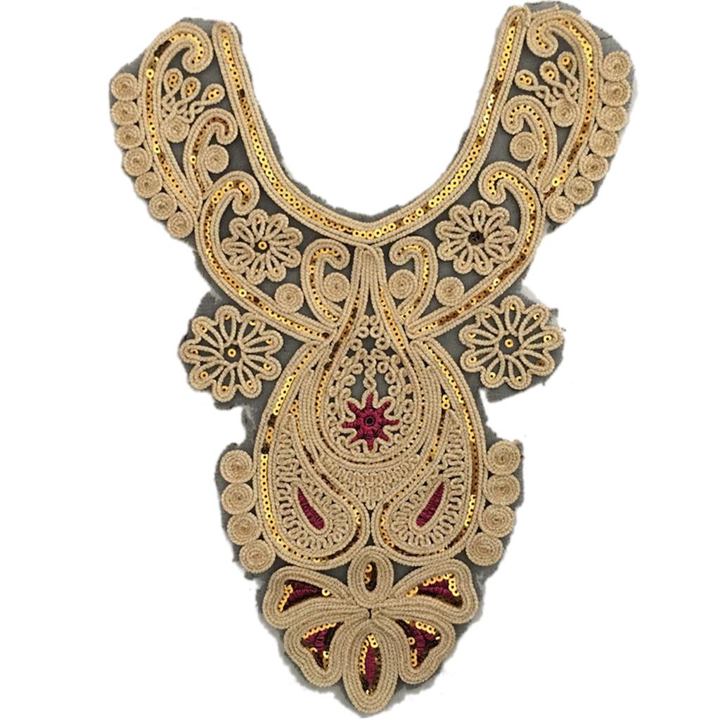 Elegant Embroidered Lace Collar Neckline Appliques Trim with Sequins Ethnic Style Sew On Patches for Fashionable Women
