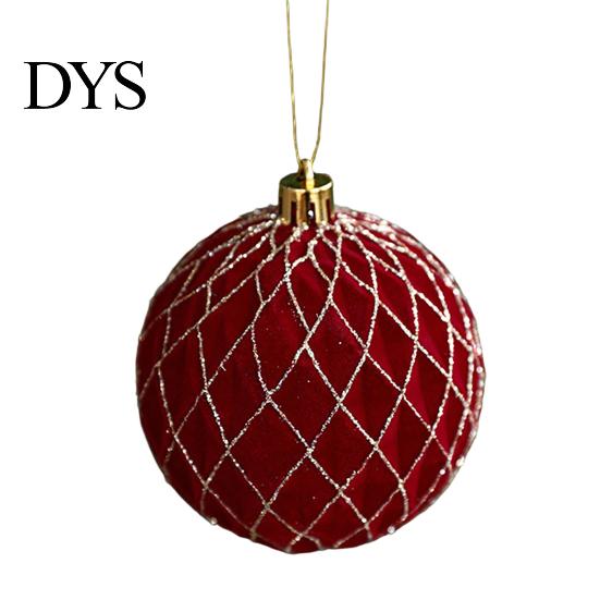 Luxury Holiday Tree Decorations Burgundy Velvet Christmas Ball Ornaments, 3.15 Inch Glitter Flocked Decorative Hanging Balls Decoration, Plastic