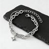 Hiphop Four-point Star Chain Bracelet for Men,Two Layers Stainless Steel Adjustable Chain Link Wristband Gift