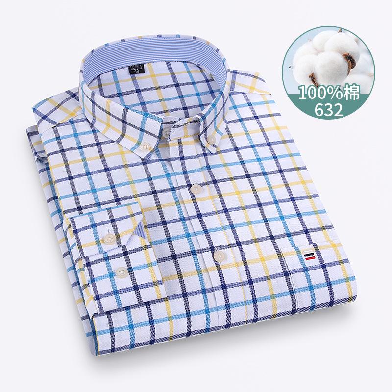 Autumn New Striped Long Sleeve Shirt Cotton Oxford Spinning Washed Casual Men's Cardigan Button Neck Shirt