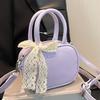 French Simple Sweet Solid Color Bow Portable Boston Small Bag Versatile Casual High Sense Messenger Bag Women