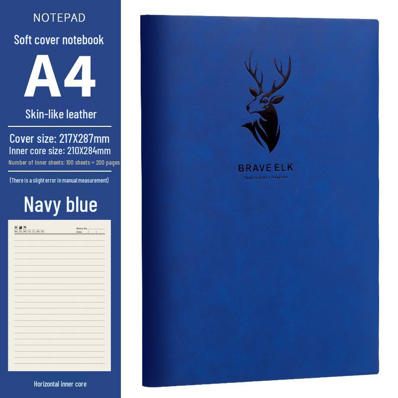 A4 Large Soft Leather Lined Business Notebook with Customizable Logo темно-синий