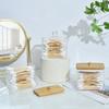 1Pcs Cotton Swab Holder, Cotton Swab Dispenser with Bamboo Lids,Bamboo Bathroom Storage Jars Storage Containers Clear Plastic