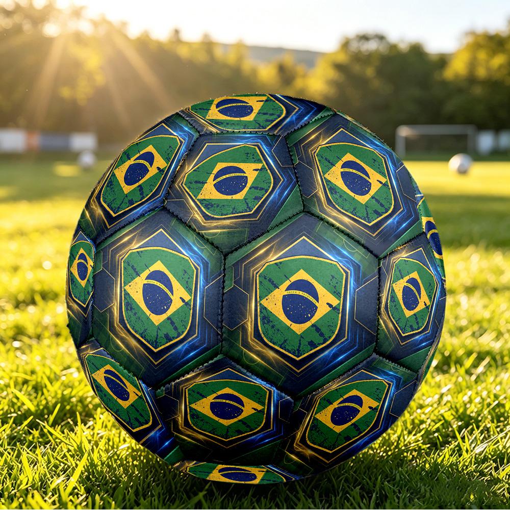 Brazil Football Printed Size 5 Soccer Ball Wear Resistant Standard Adult Training Football Fan Gift for Indoor Outdoor Match Sports