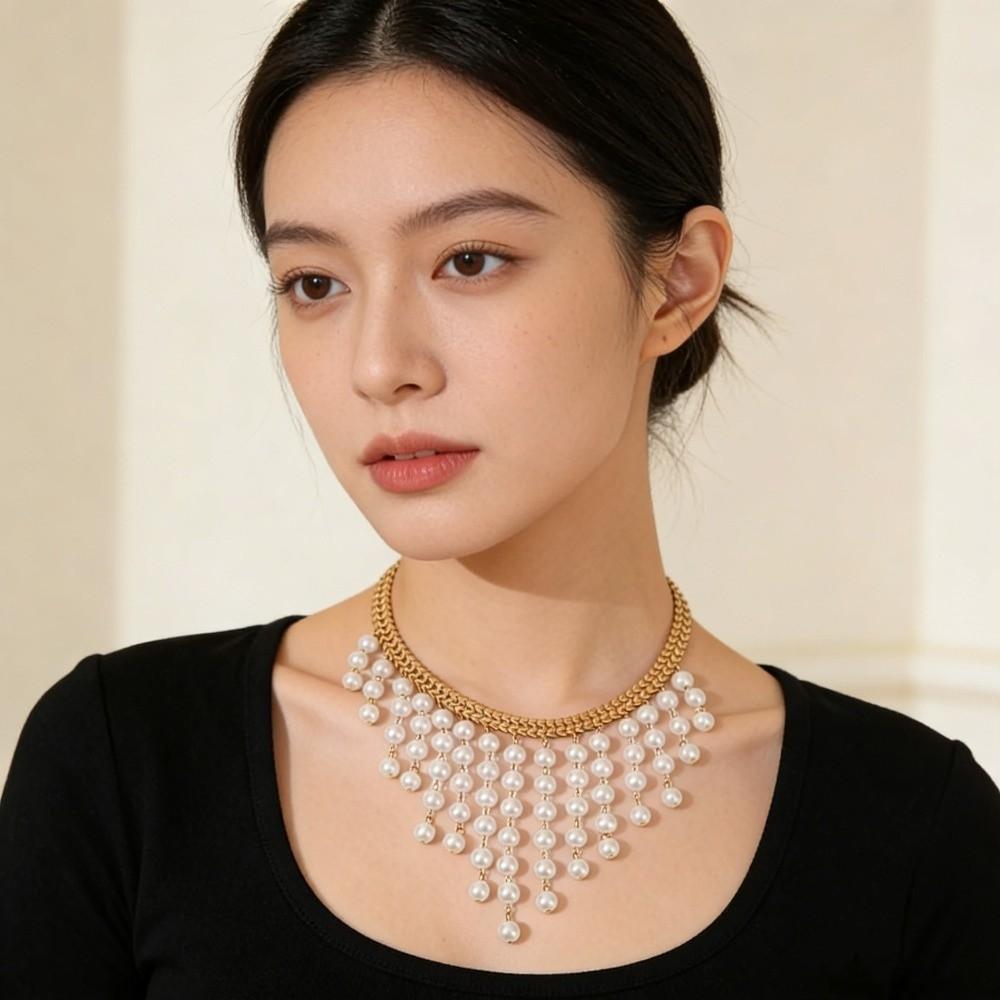 Collar Collarbone Neck Chain Imitation Pearl Clavicle Chain Exaggerated Necklace Party Jewelry
