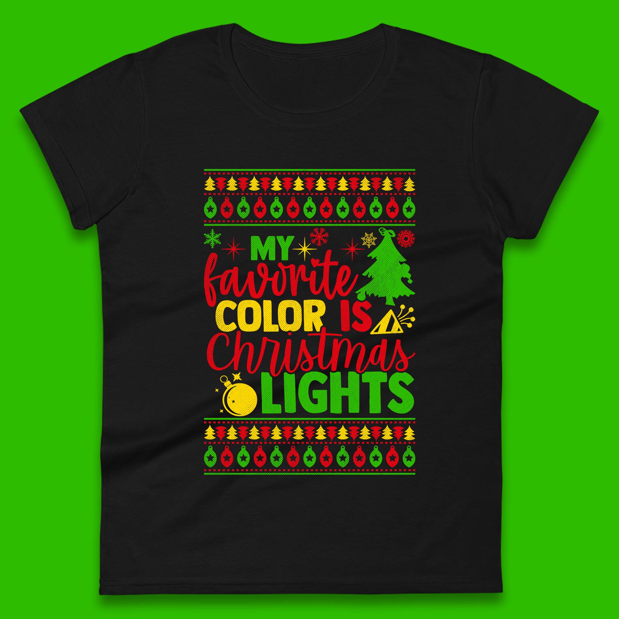 Christmas Womens T Shirt Mens Tops Tees Unisex My Favorite Color Is Christmas Lights Top S