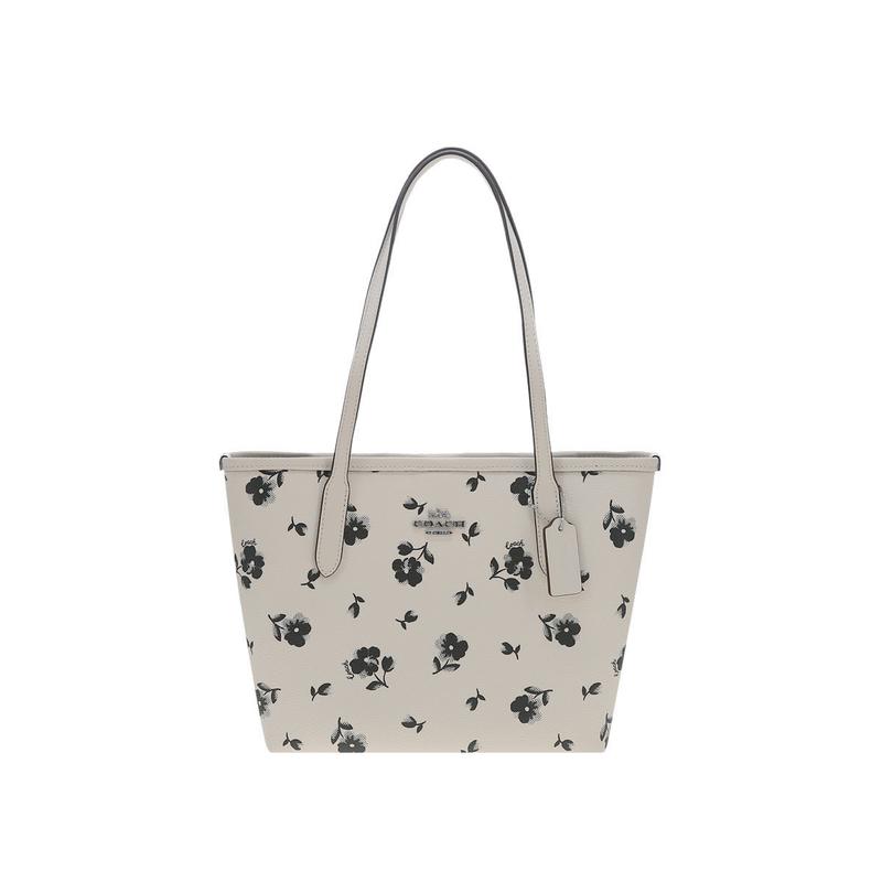 

COACH shoulder bag City 24 brand micro-label flower pattern PVC artificial leather and cowhide Tote Tote shopping hand medium size women s silver срібний