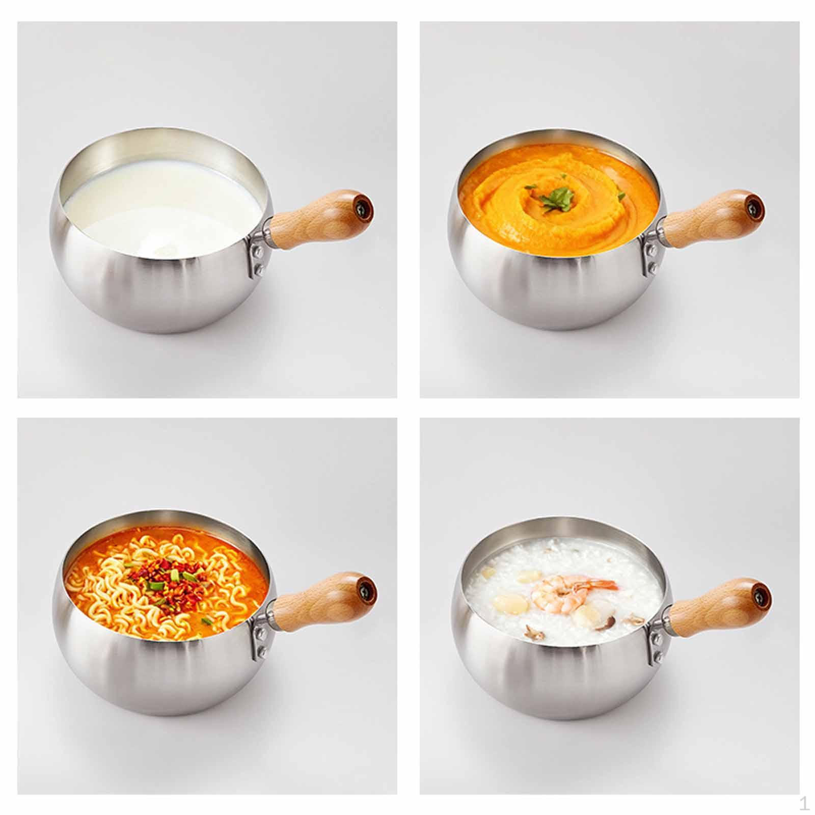 

Saucepan Cooking Pot with Wood Handle,Portable Lid Milk Pan Butter Warmer for Soup Warming