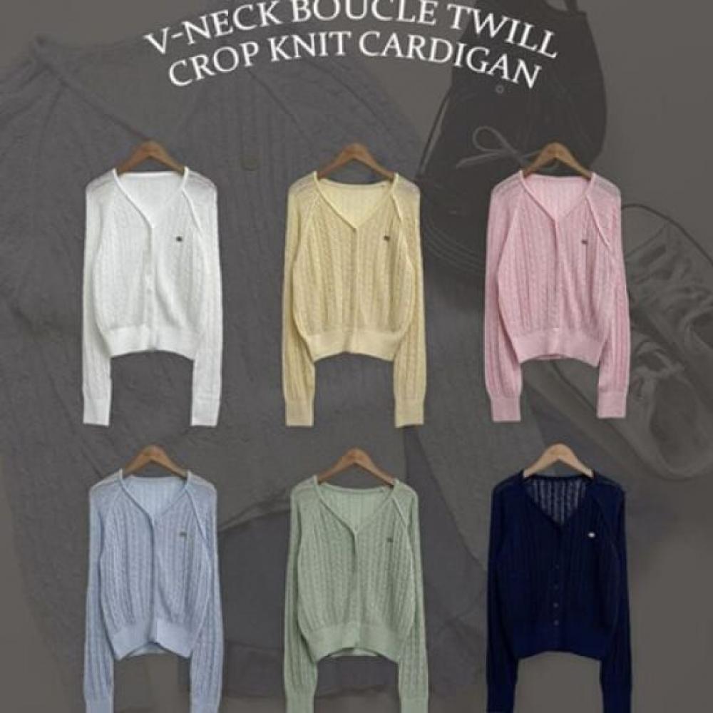 The Pink Elma V Neck Boucle Cable Knit Cardigan
