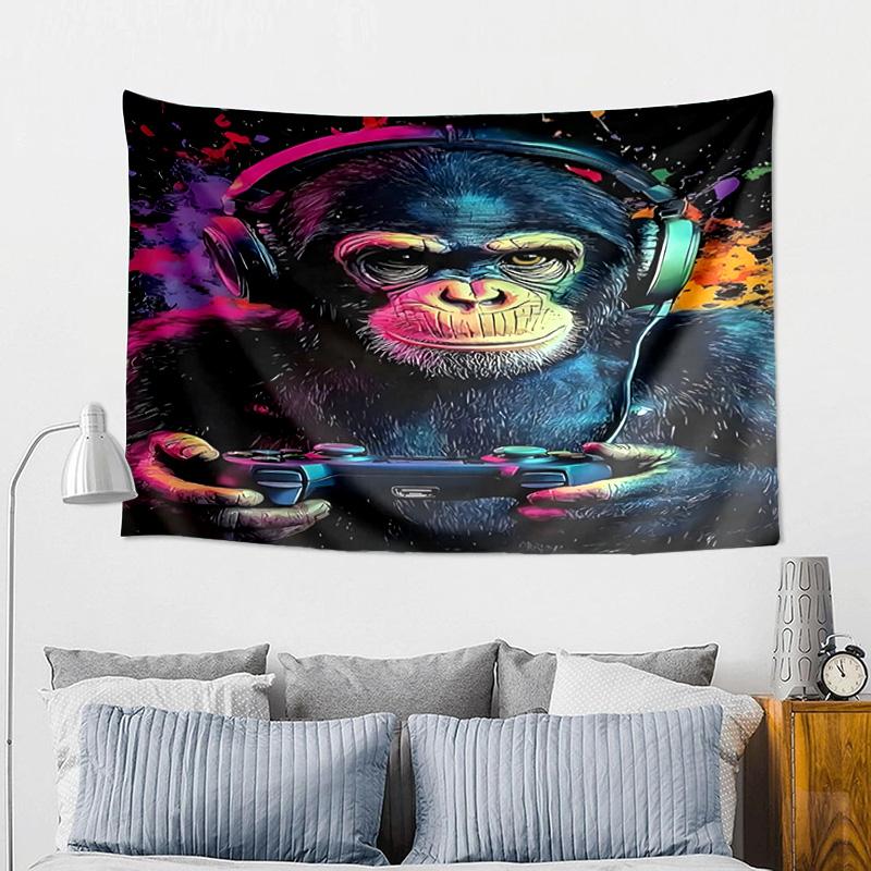 Monkey Music Headphones Tapestry, Unique Design Tapestry, Wall Decor for Bedroom,Livingroom, Playroom,Heartwarming Fan Holiday Gifts
