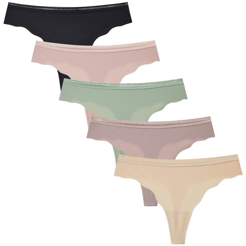TUOTISI Cute Ideal for Pack of 5 Women's Low-Rise T-Back Panties, Underwear, Lingerie, Cool, Seamless, Butt-Shaping, Non-Slip, Quick-Drying,