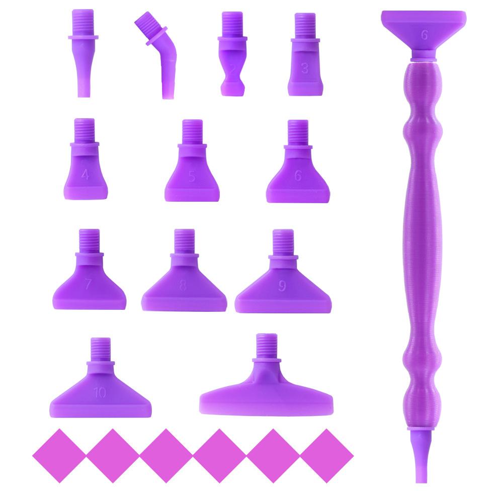 Diamond Painting Pen Kit with 12 Threaded Plastic Tips and Wax Pads Ergonomic Rhinestone Picker Tool for DIY Crafts and Nail Art