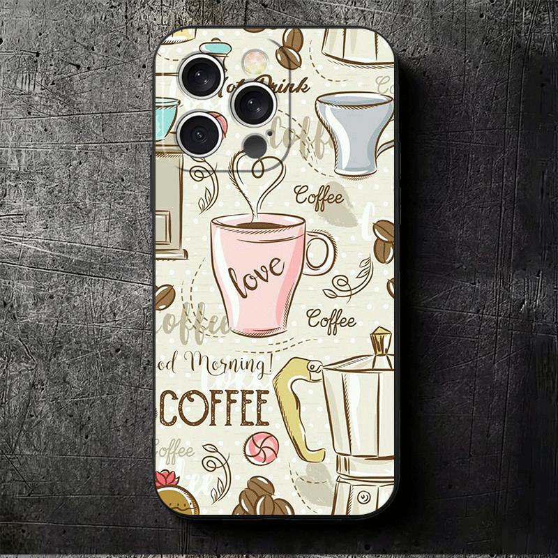 Black Coffee Fashion Style Soft Phone Case for iPhone 16 16E 17 Air 15 Pro Max 14 Plus 13 Mini 11 12 7 Black Cover Back Shell