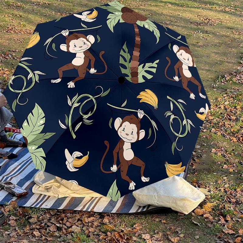 1PC Monkey Banana Umbrella-8-Rib Reinforced, Automatic Open, Lightweight & Durable, Cute Fashion Accessory for Outdoor-T359