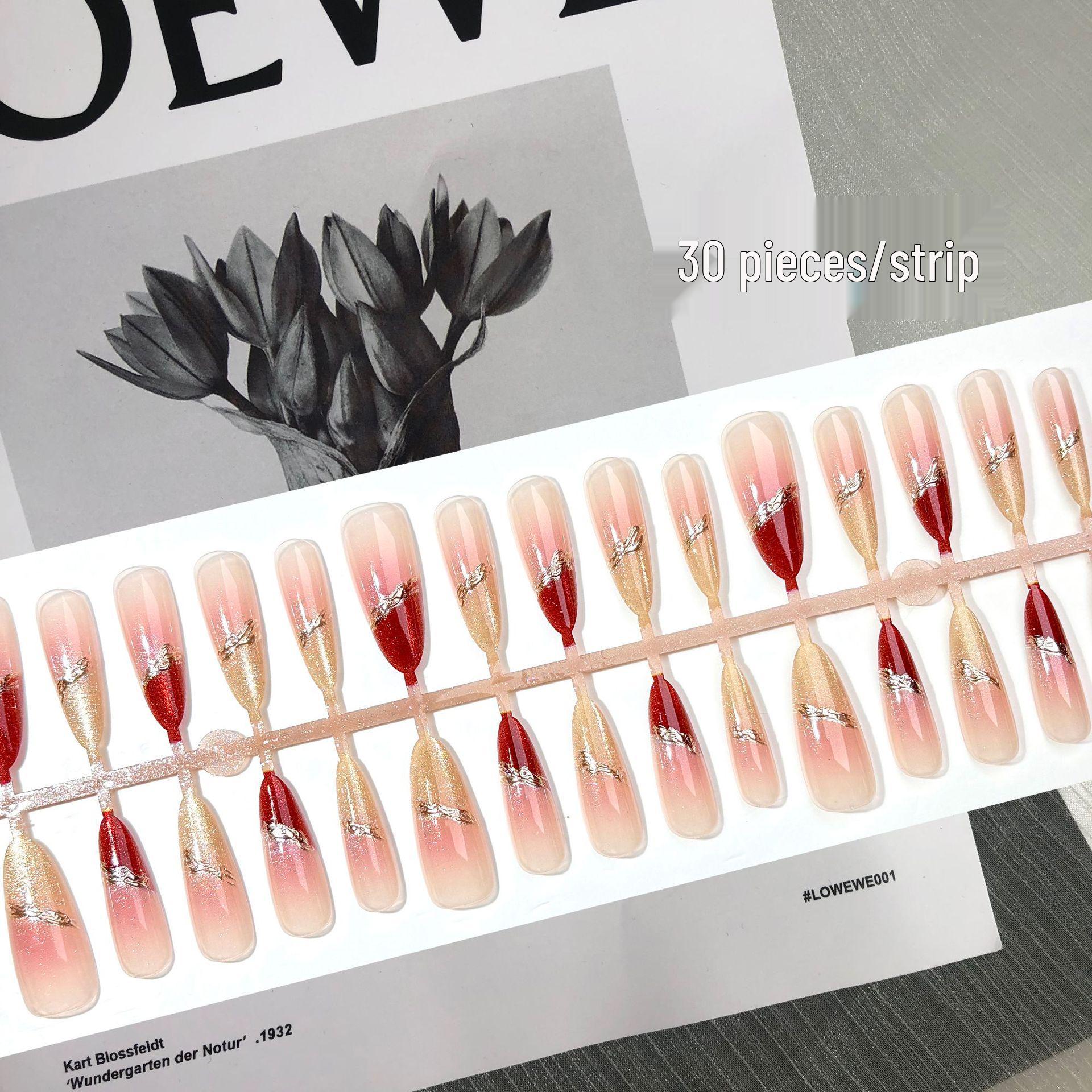 

Французский румянец Кошачий глаз Длинные миндалевидные накладные ногти - Красно-желтый цветовой блок YM562-S All S