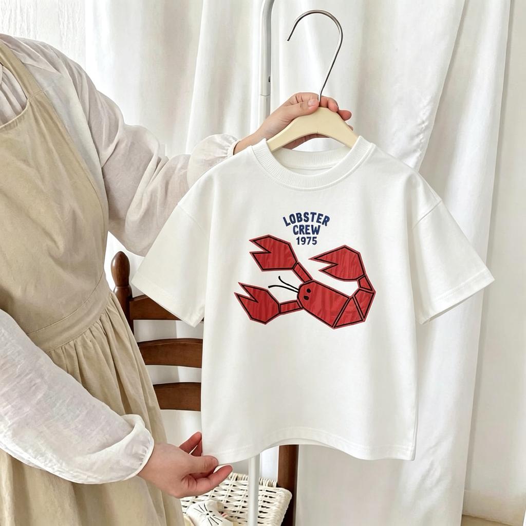 Print Strawberry Girl's T-shirt Summer New Kids Clothing Short Sleeve Tops Tees Crewneck Casual Simple Children's Tshirts