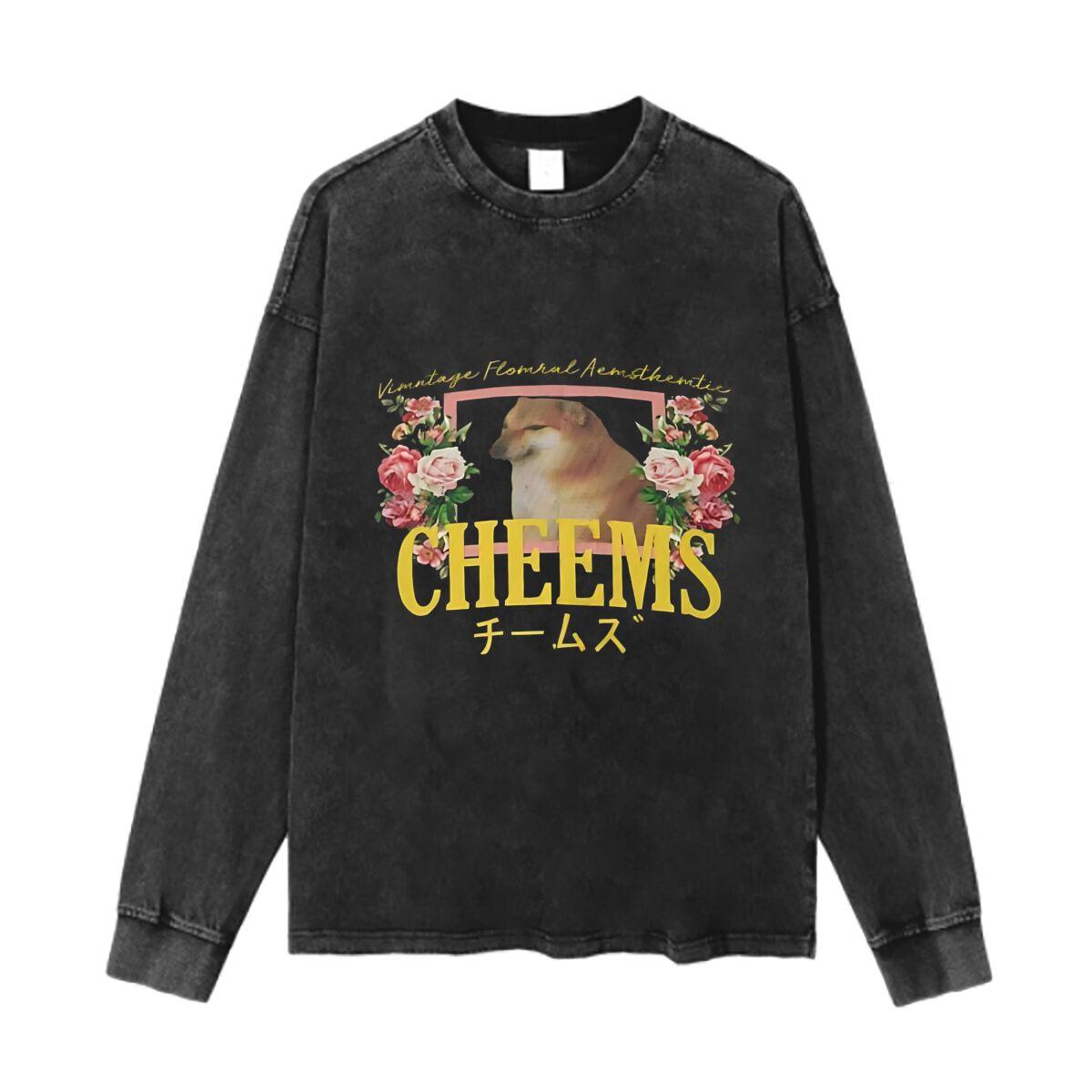 

Vintage Floral Cheems Graphic Washed Cotton Vintage Solid O Collared Long Sleeve T Shirt For Men & Women - Men s Summer Cotto... S разноцветный