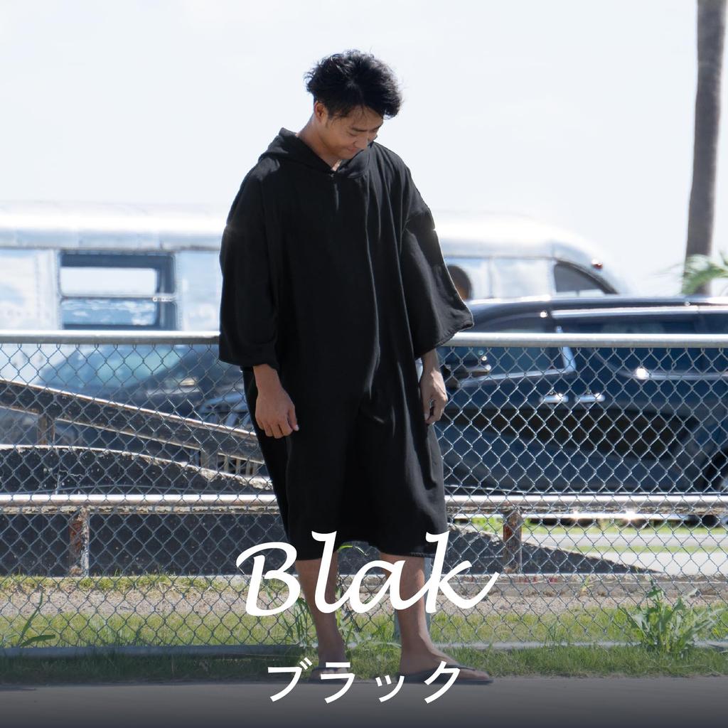 oruTa Surf Size Changing Medium Imabari Towel After Black Poncho, M, Hooded, Women's & Men's, Poncho, Warm, Sleeves, Thick, Fabric, Beach, Pool, Bath,