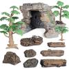 Plastic Rockery Fish Tank Decoration: Bonsai Sand Table Scene with Stone, Tree Stump, and Animal Figures