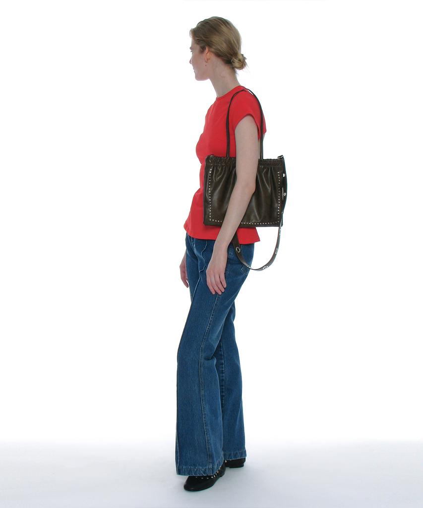 Partimento Women 2Way Studded Shirred Flat Bag_Brown