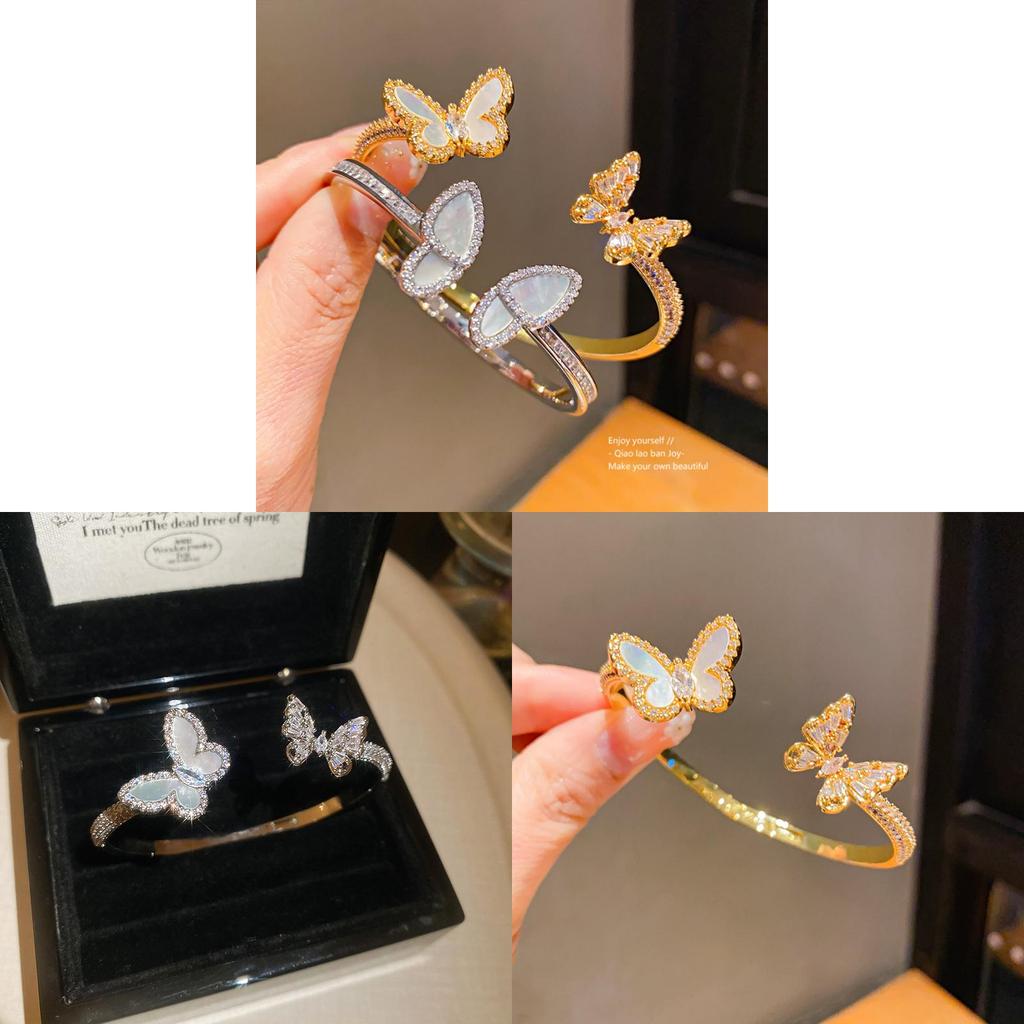Bracciale Aggiustabile Aperto con Farfalle in Rame Galvanizzato per Donne alla Moda