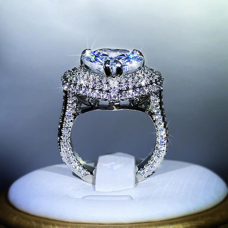 Silver Romantic Female Heart-shaped Austrian Crystal Big White Zircon Wedding Rings For Women Valentine's Day S