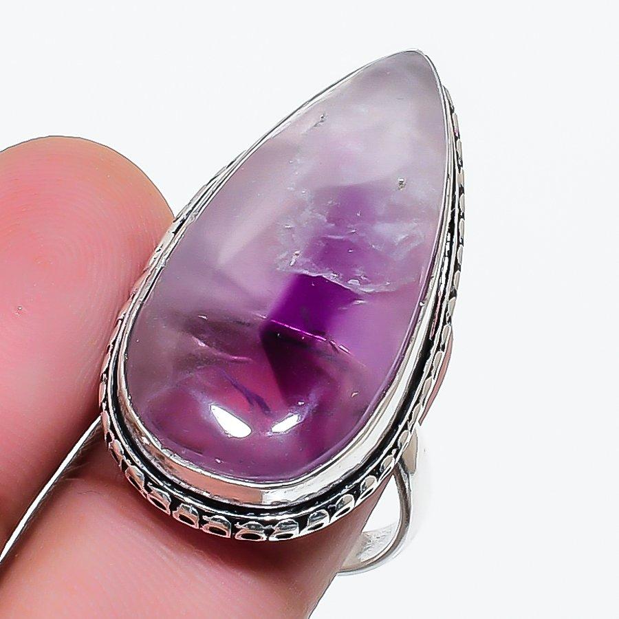 Natural Sage Amethyst Gemstone 925 Sterling Silver Jewelry Ring Size 8 AR-17805