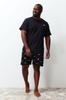 Herrenstil Übergröße Schwarz Bedruckter Übergröße Pyjama-Set mit Strickshorts