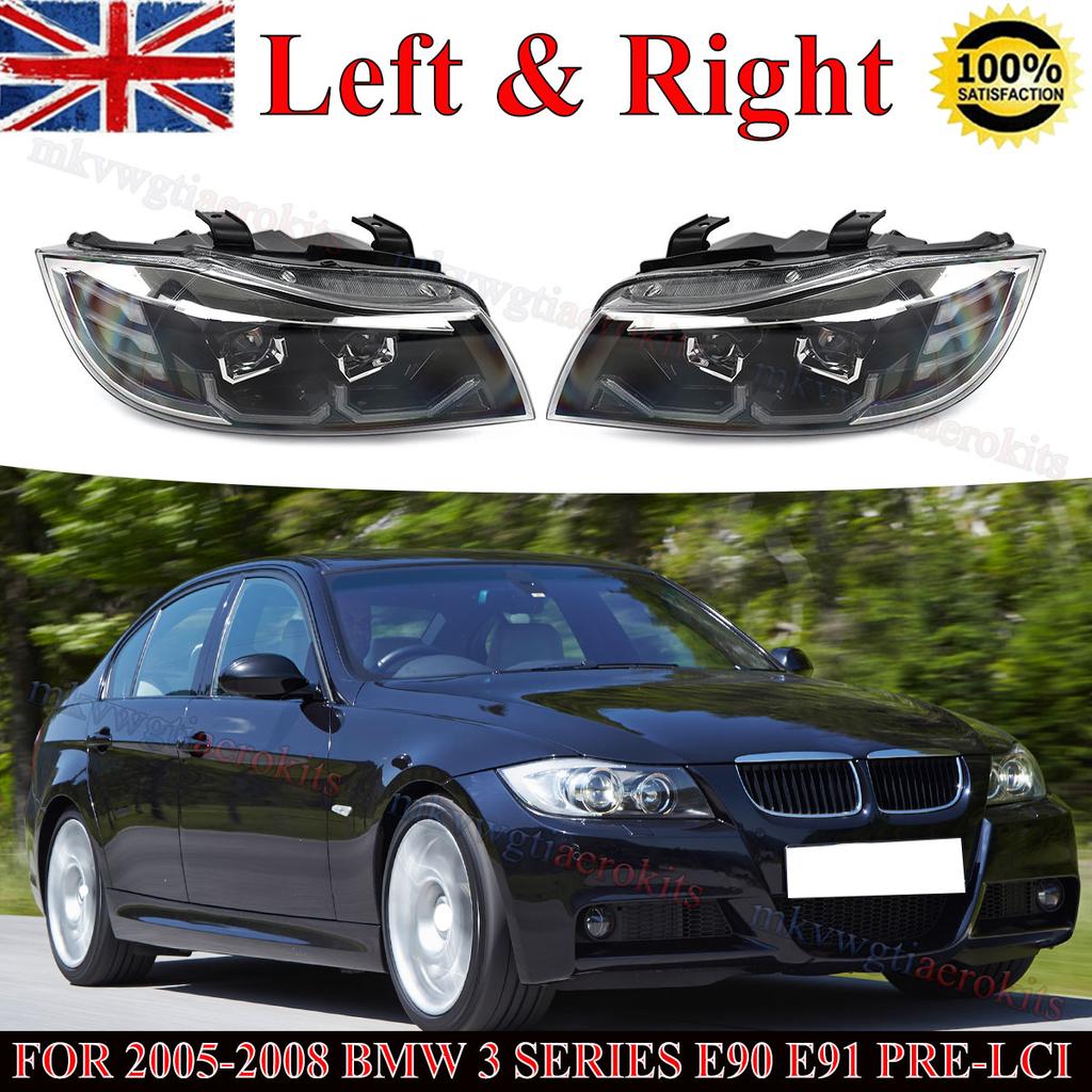 For BMW 3-Series E90 E91 Saloon 4-Door 2005-2008 1 Pair Front Headlight Assemblies LED 3D DRL Automobiles Lights White LED Dual U-Halos