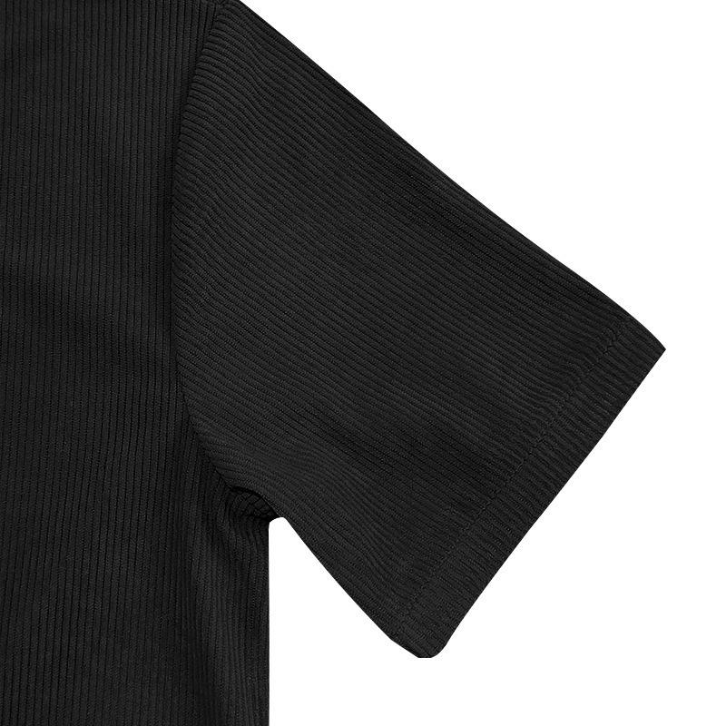 Men's V-neck Slim Fit Corduroy Casual Short Sleeve T-shirt, Solid Color