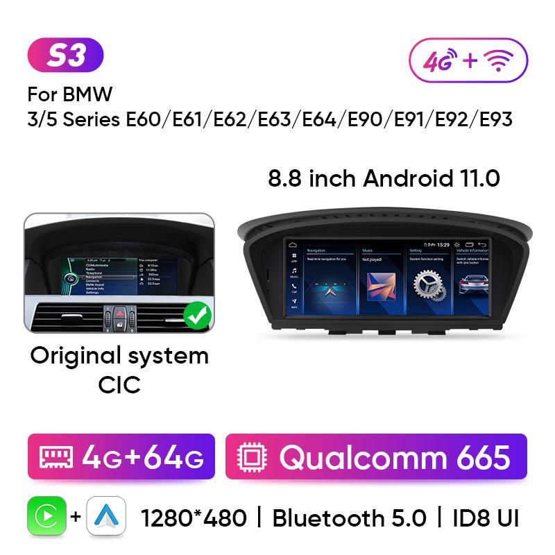 Ainavi 8,8palcové autorádio pro BMW řady 5 E60 E61 E90 E91 multimediální bezdrátové carplay android auto hlavní jednotka systém CCC CIC