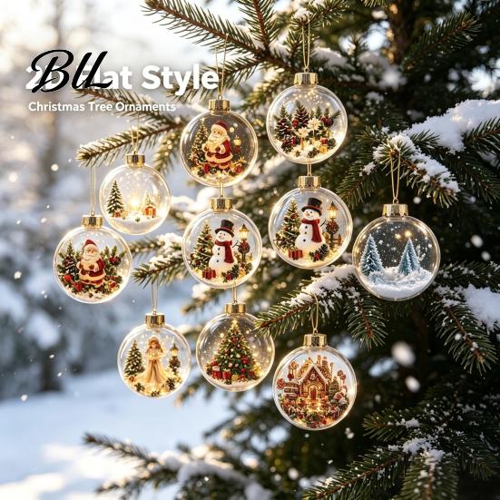 Lightweight Acrylic Ornaments Christmas Advent Calendar, 2D Flat Crystal Ball Pendants with Lanyard, Festive Home Party Supplies 24 Day Tree