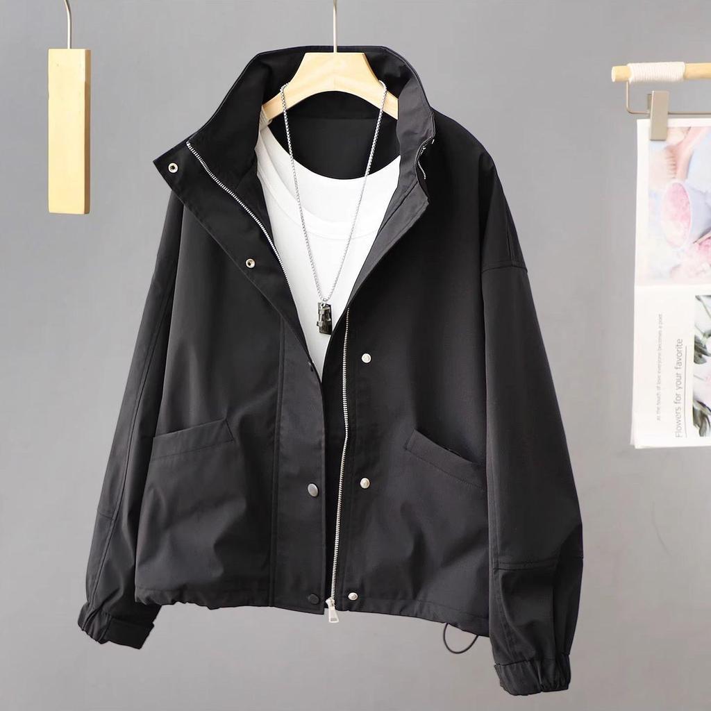 Women Spring Autumn Windbreaker Outerwear Korean Loose Casual Stand Collar Short Jacket Top