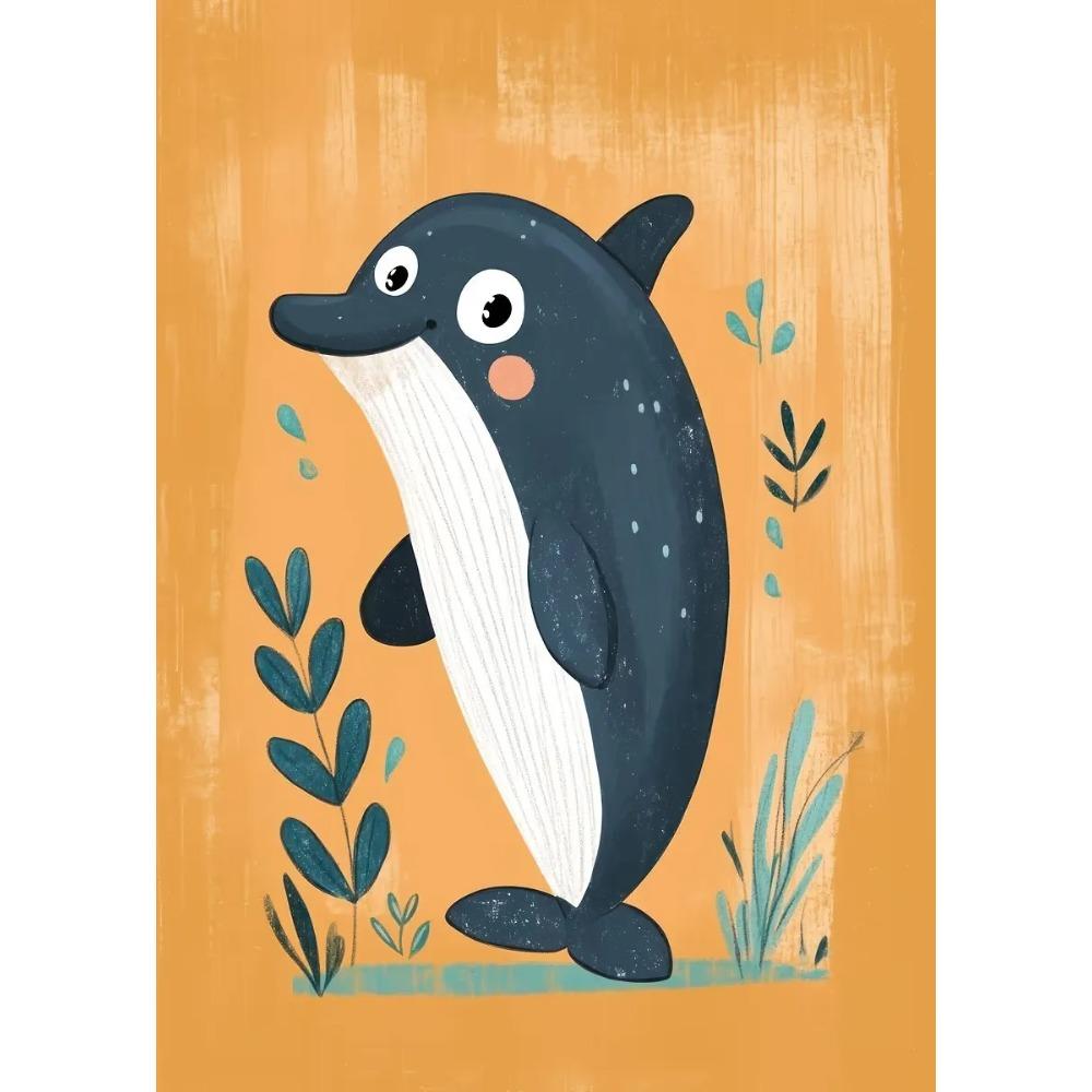 Cute Smiling Cartoon Dolphin Cow Owl Unicorn Posters Expressive Eyes Prints Canvas Painting Wall Picture Home Kid's Room Decor